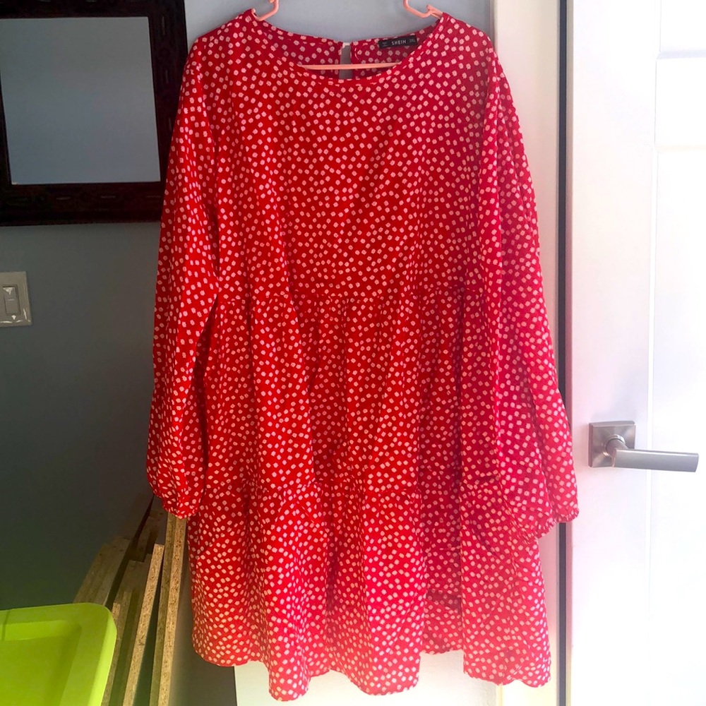 Red and white plus size floral dress